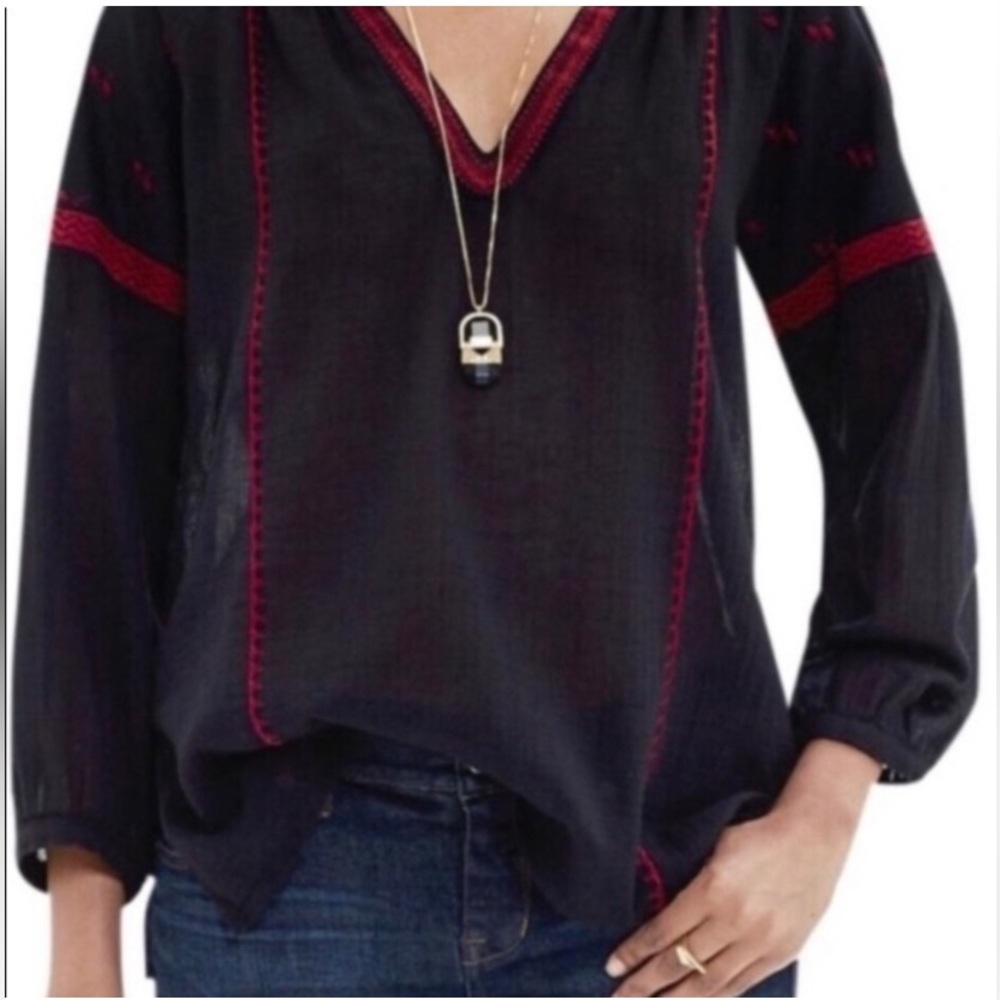 Madewell Black Embroidery Lightweight Casual Career Top Blouse S